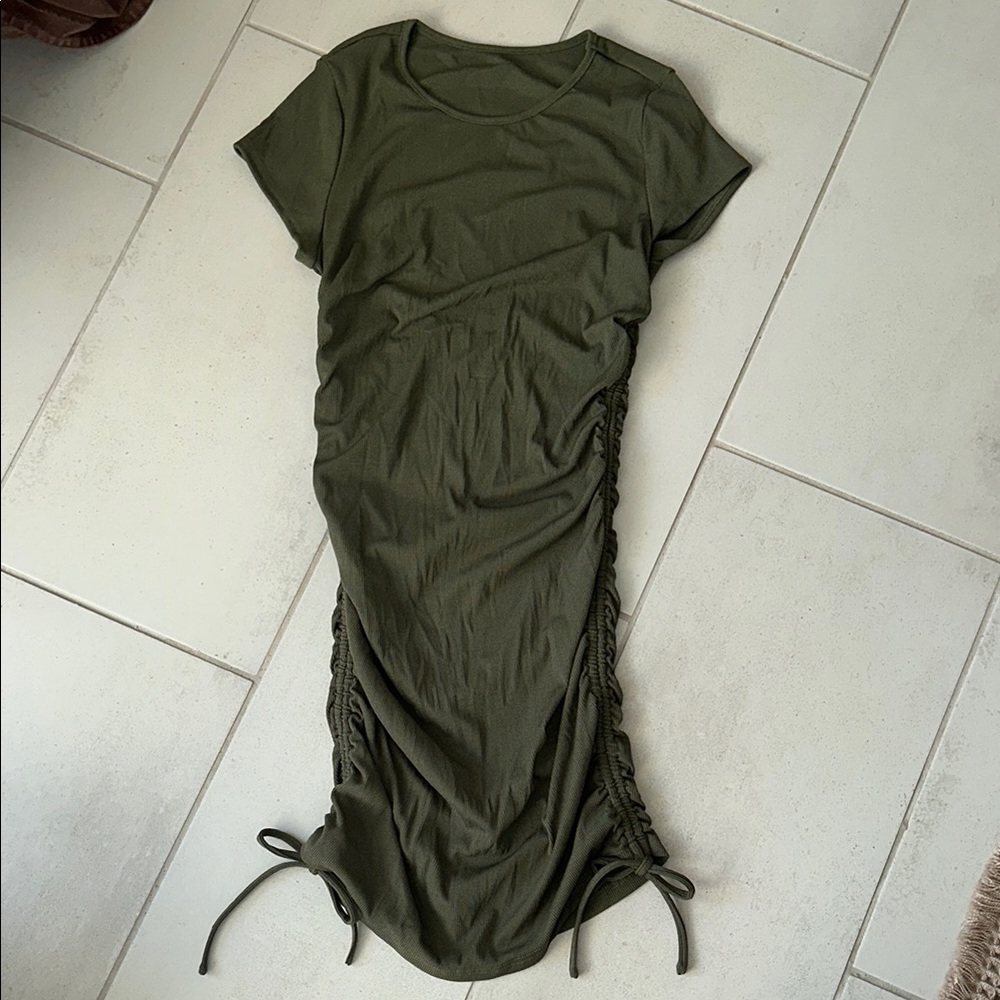 Olive Green Ruched Dress Size small